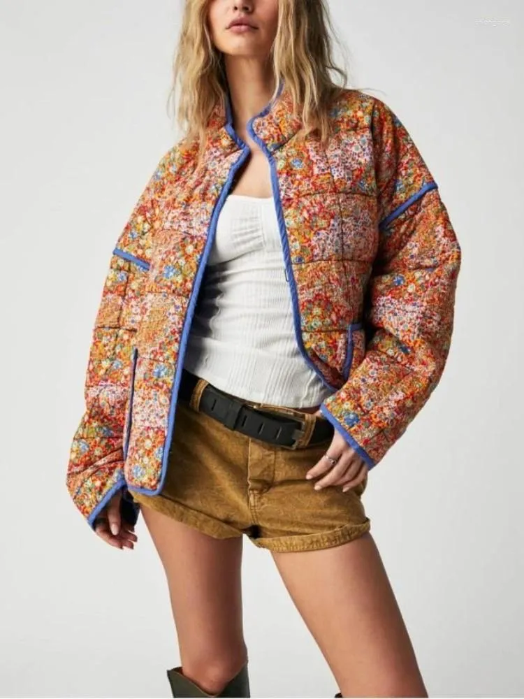 Block Design Jacket Floral Quilted Jacket: Autumn Warmth, Color Block Design. Shop Women's ...