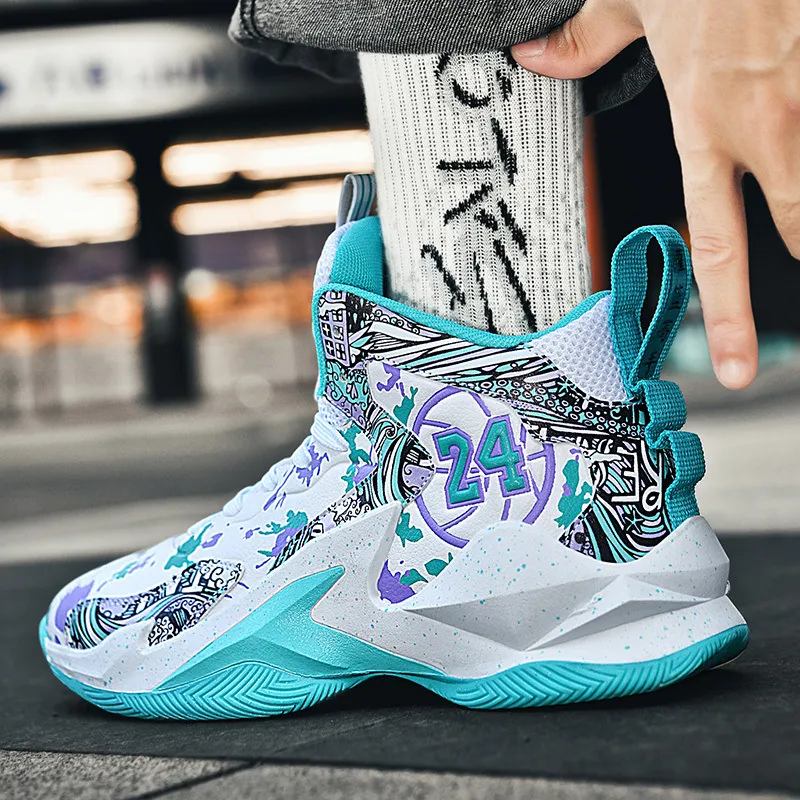 Kids High Top Basketball Sneakers Leather Athletic Shoes for