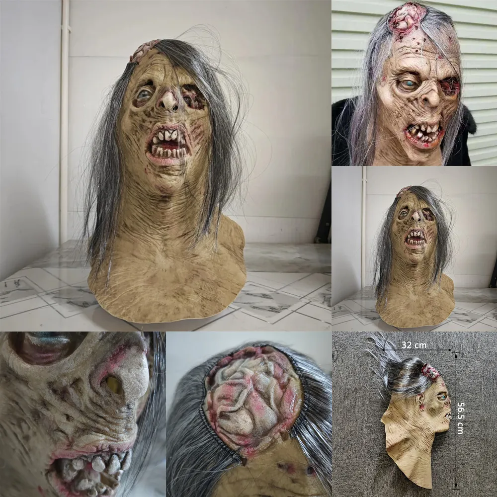 Hekasvm Masque Halloween Adulte, Deguisement Halloween Femme Homme, Masques Horreur En Latex Avec Mâchoire Mobile Pour Cosplays, Halloween, Carnaval (Gris Sans Chapeau