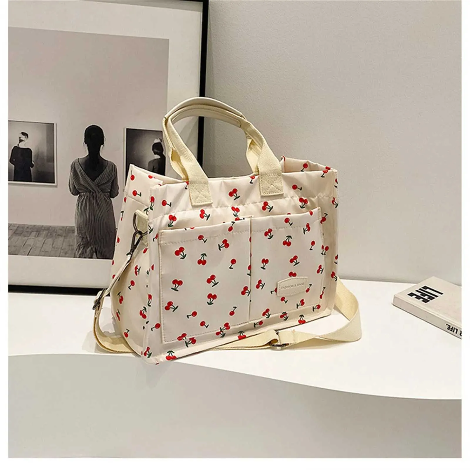 DHgate.com:Cherry Accent Canvas Tote Handbag: Cute Patched