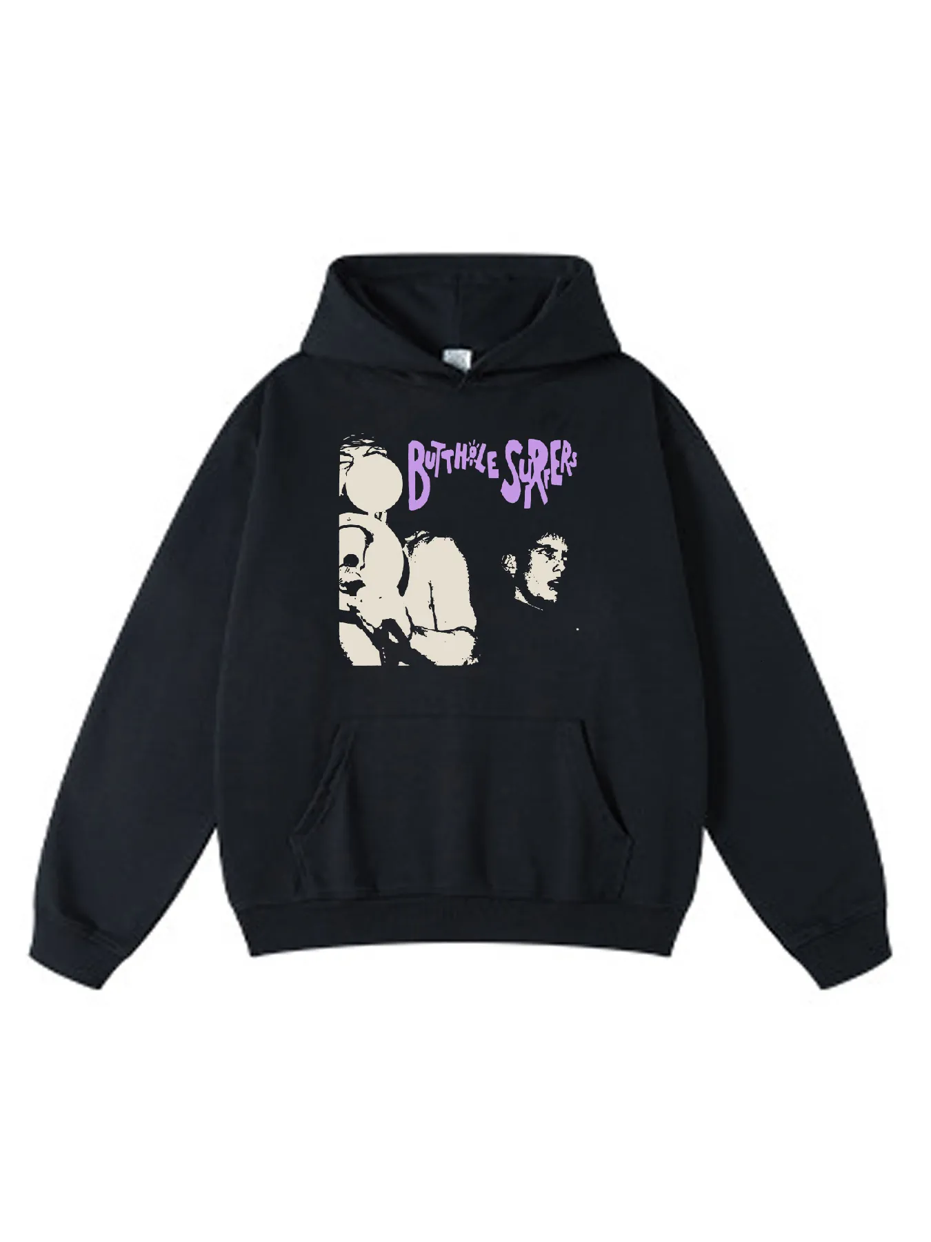 Mens Pullover Graphic Hoodie, Polyester Cotton Blend, Long Sleeve 
