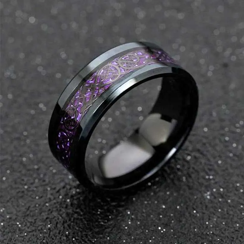 Stainless Steel Dragon Ring for Men Purple Red Green Black
