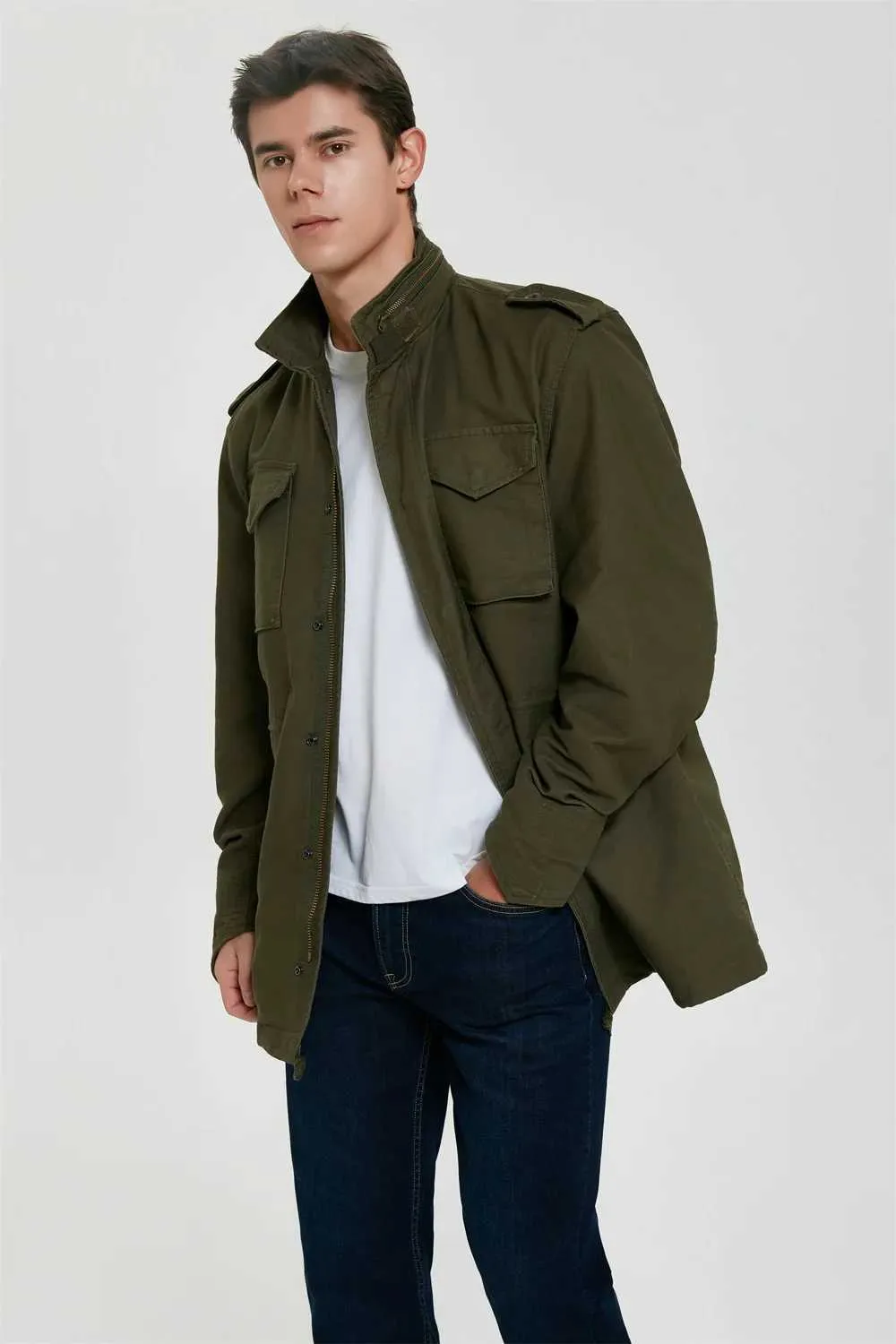 Mens Olive Green Oversized Retro Military M65 Field Jacket