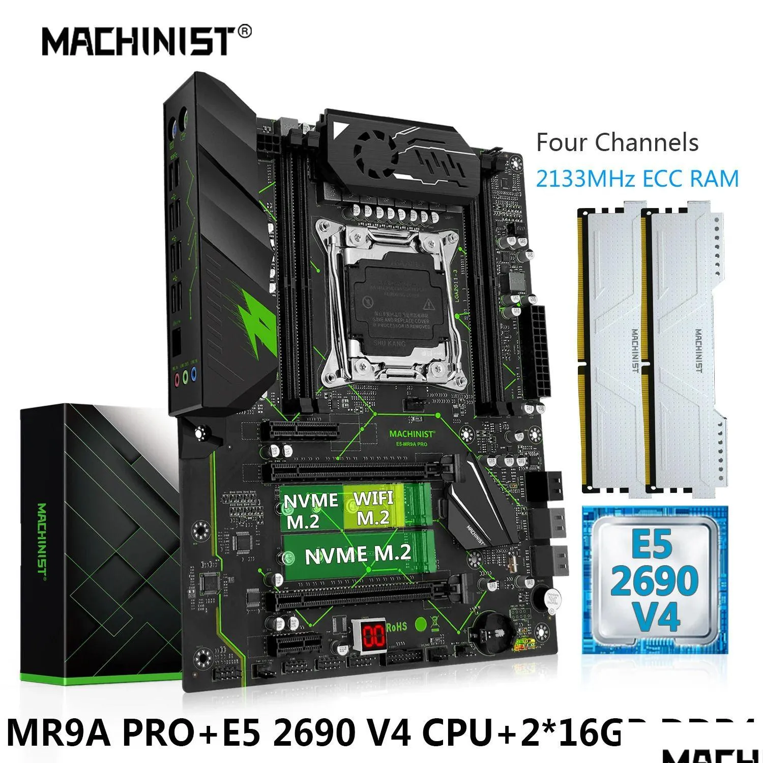 Motherboards Hinist Mr9A Pro X99 Motherboard Set Lga 2011-3 Xeon E5 2690 V4 Kit Cpu Processor 32Gb Ddr4 Ram 213Hz Memory Nvme M.2 Wifi Ote2B