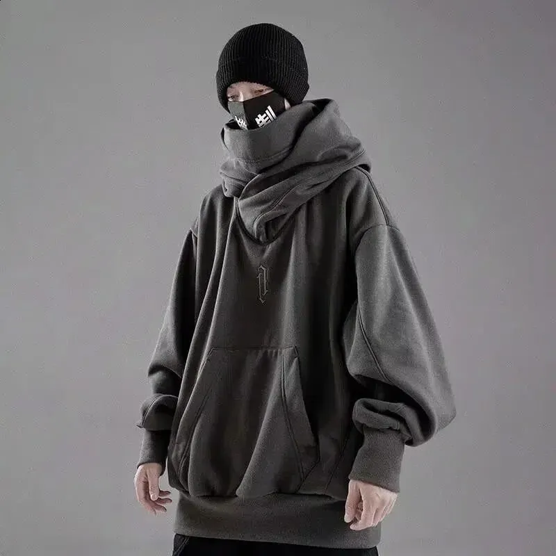 DHgate Mens Embroidered Turtle Neck Hoodie Japanese Ninja Style Oversized Wool Blend Sweatshirt with Pocket Streetwear Y2K Apparel