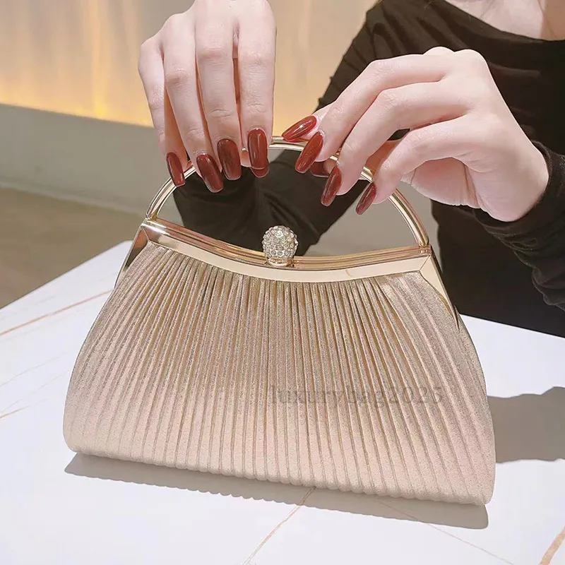 Glitter Bling Glamorous Evening Bags Pleated Evening Handbag Women Handle Glitter Day Clutch Ladies Wedding Dinner Dressed Clip Bag Diamond Party PU