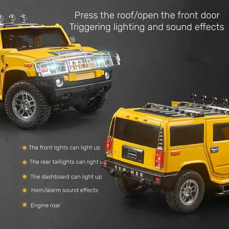 Diecast Metal Car 1/18 Scale Hummer H2 SUV Sound & Light Off