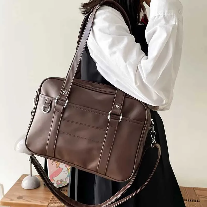 Leather Handbag Shoulder Bag: Japanese Preppy Style Crossbody Bag