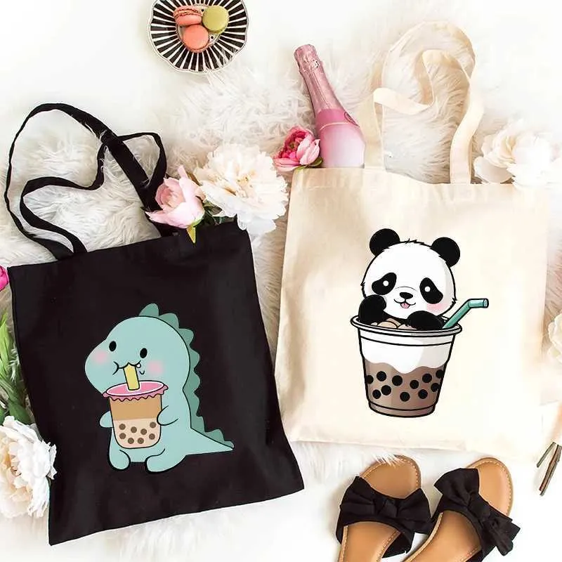 Z240910 Womens Canvas Tote Bag Cartoon Animals With From