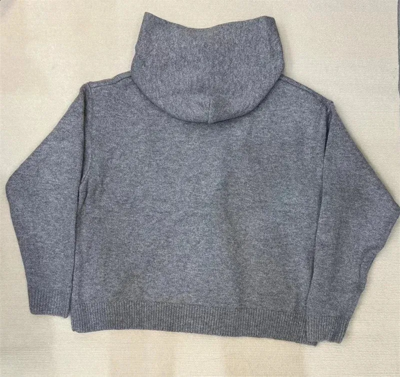 Top Quality Grey Jacquard CB Knitted Hooded Oversized Grey Sweater 