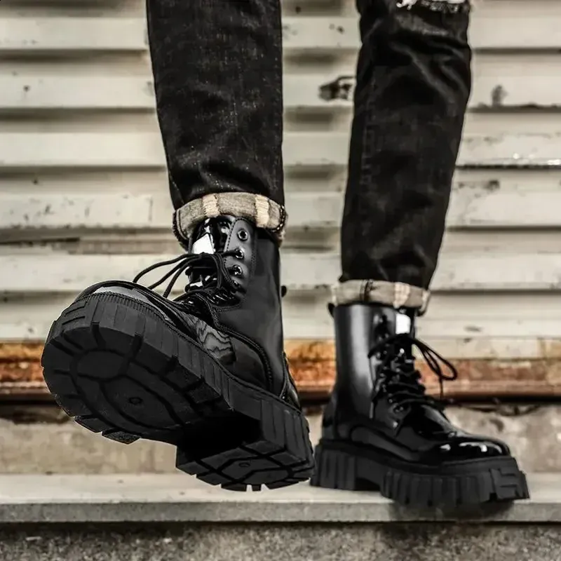 Black Patent Leather Boots Black Shiny Timberland Boots Men's Patent  Leather Winter Boots Warm, Comfortable, Y2K Style, Black, Size 45