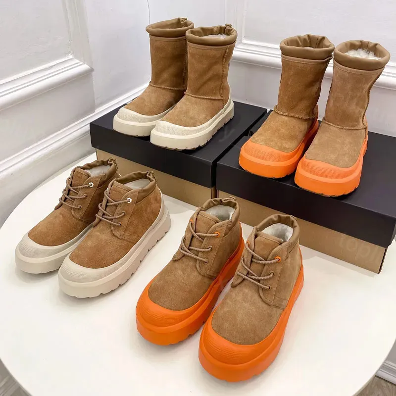 Orange Platform Boots: Warm Ankle Boots for Winter, Stylish Snow Ankle  Boots Shop Now!