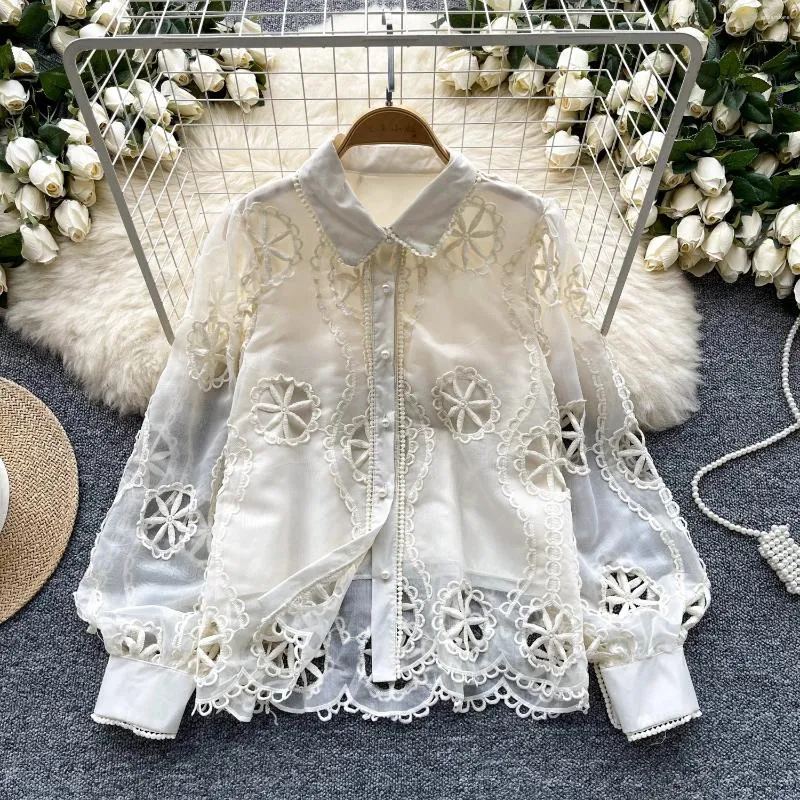 Elegant Hollow Out Buttons Turndown Collar Blouses(3 Colors) Elegant Hollow Out Buttons Turndown Collar Blouses(3 Colors)
