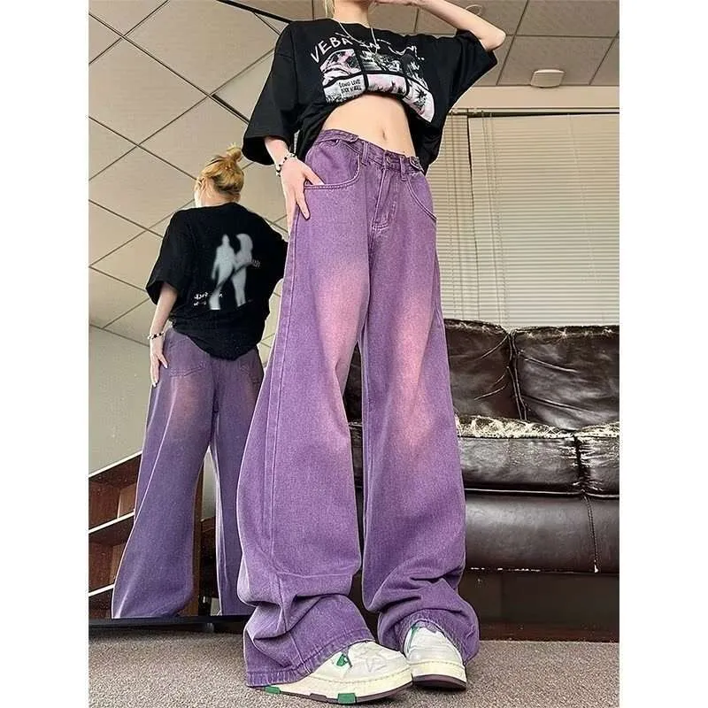 Style Half Colored Jeans WOMEN'S WIDE STRAIGHT JEANS (BAGGY JEANS