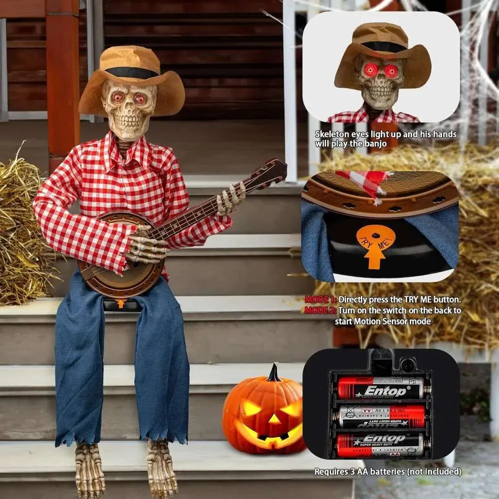 Halloween Animated Dueling Banjo Skeletons - Motion & Sound Activated Musical Decor With Strumming Action