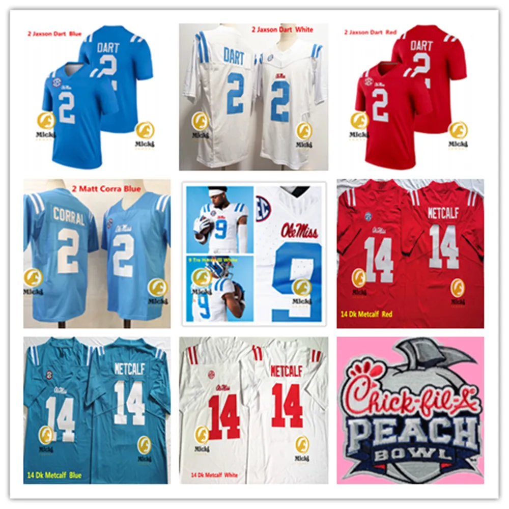 Jaxson Dart Tre Harris III Ole Miss Rebels Football Jersey