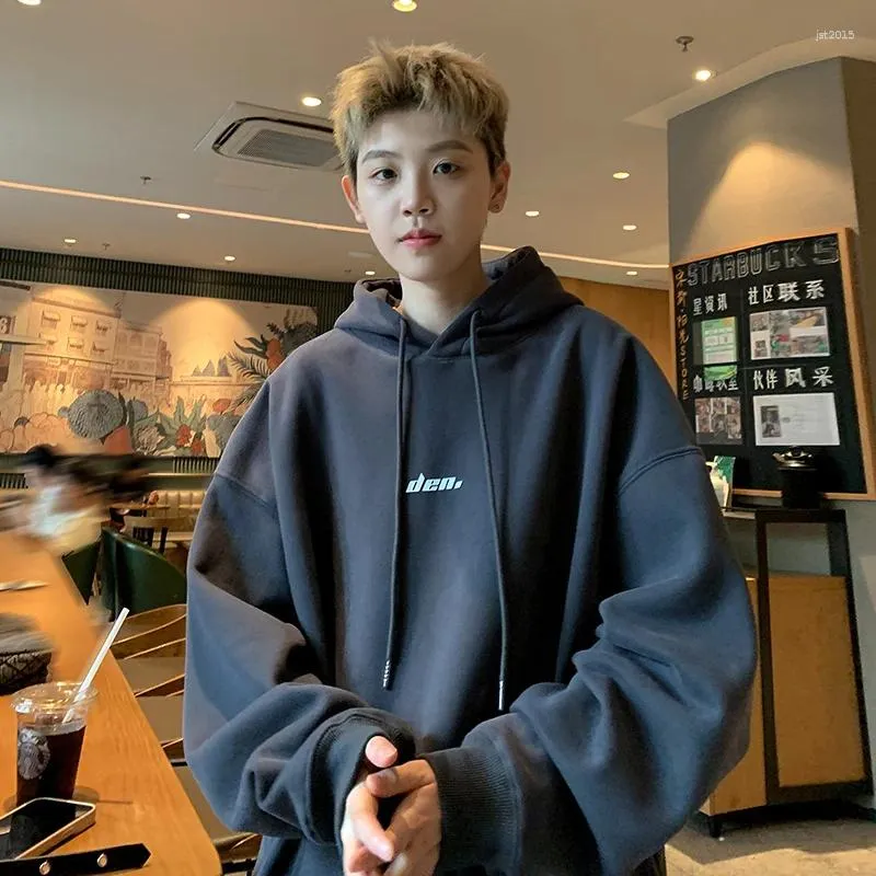 Grey Fleece Hoodie: Korean Fashion Letter Print Mens Hoodie  Shop Now!