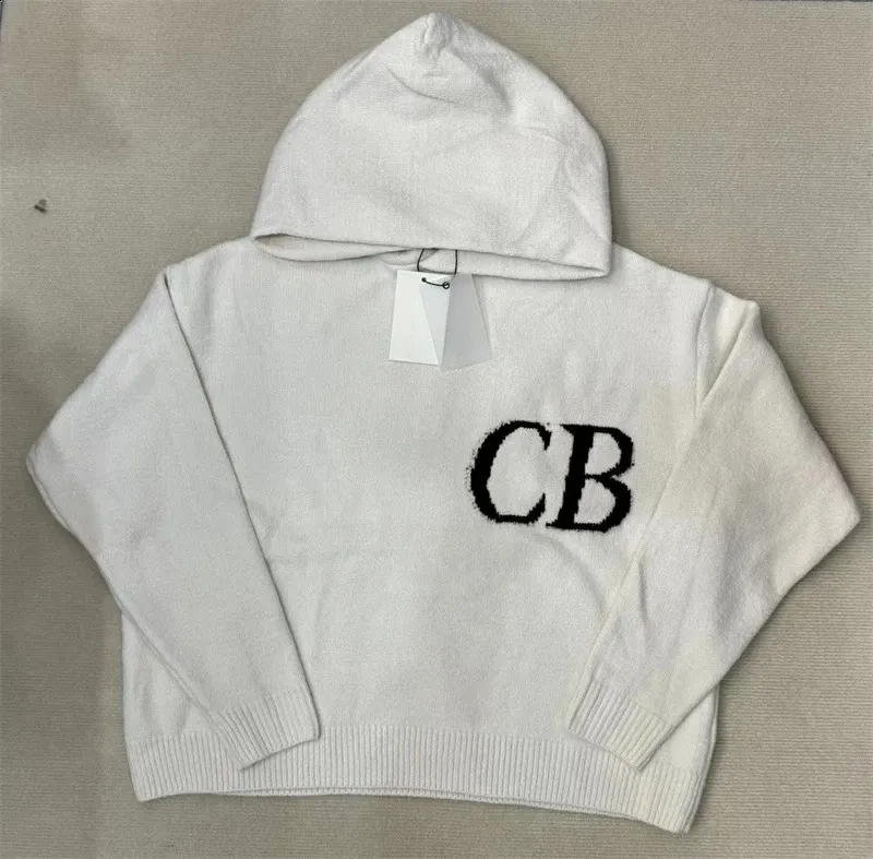Top Quality Grey Jacquard CB Knitted Hooded Oversized Grey Sweater 