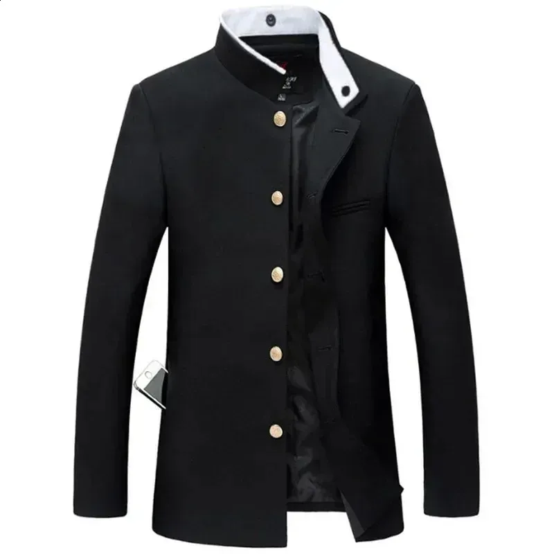 Slim Black Acetate Uniform Jacket for Men with Hasp Closure Slim Black Acetate Uniform Jacket for Men with Hasp Closure
