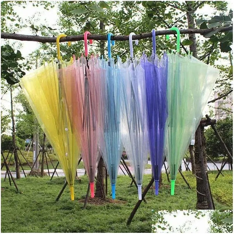 Umbrellas Clear Transparent Pvc Dome Bubble Rain Sun Shade Long Handle Straight Stick Umbrella Drop Delivery Home Garden Household Su Dhrak