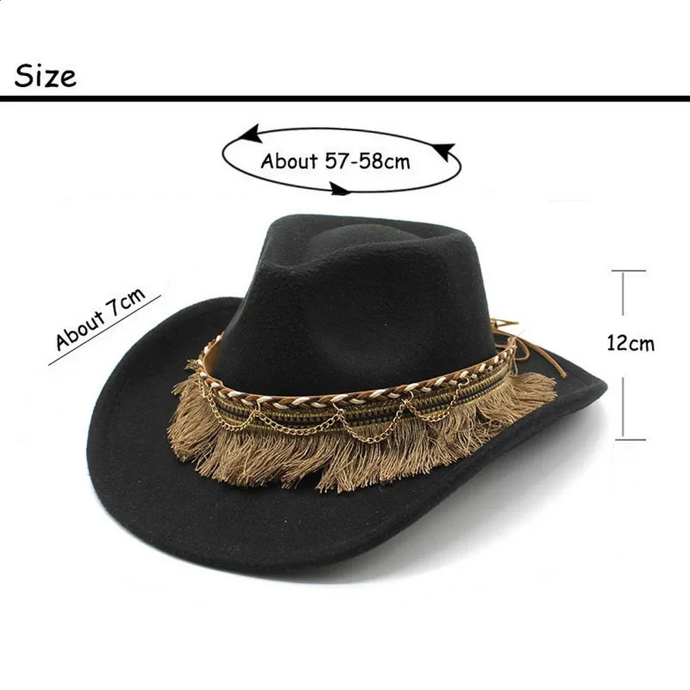 Flat Brimmed Cowboy Hats Wool Blend Tassel Accent,... From  display picture 2