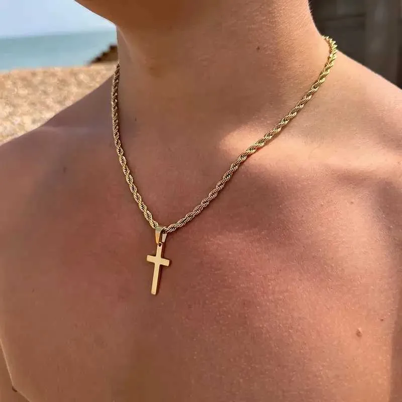 Men's minimalist cross necklace discount