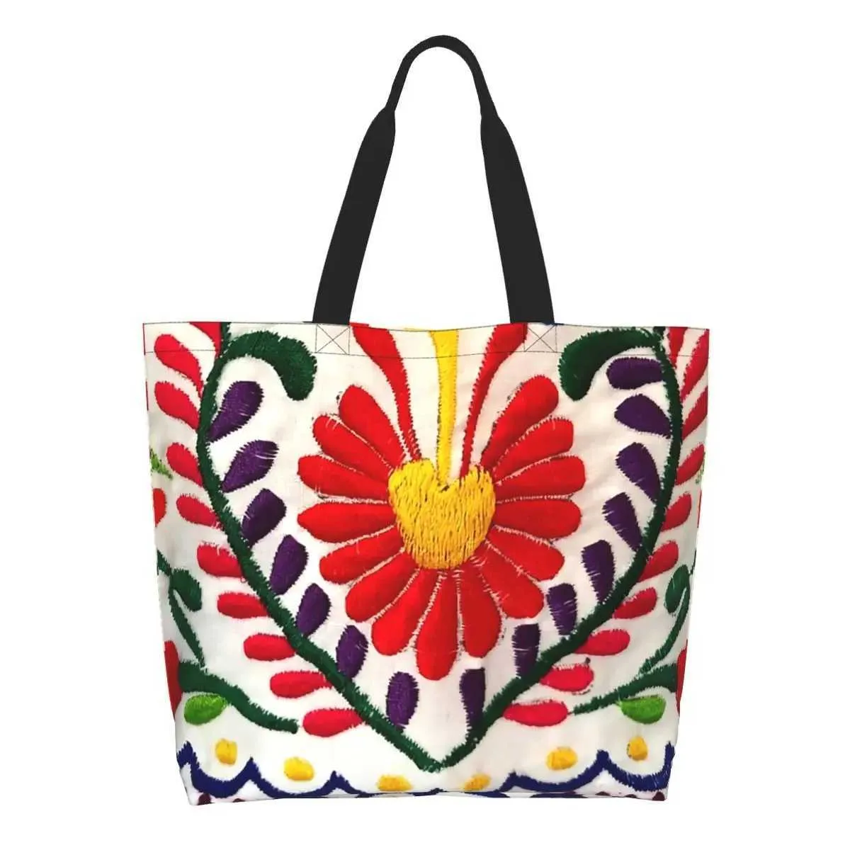Mexican Flower Canvas Tote Bag - Large Reusable Grocery Shopping Bag ...