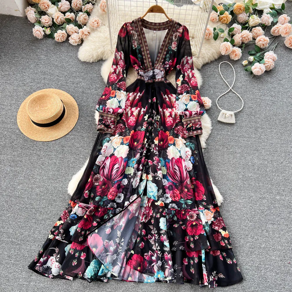 ankle length floral dresses A-Line/Princess V-Neck Ankle-Length Printed Floral Maternity Dresses with  Ruffles main image 1