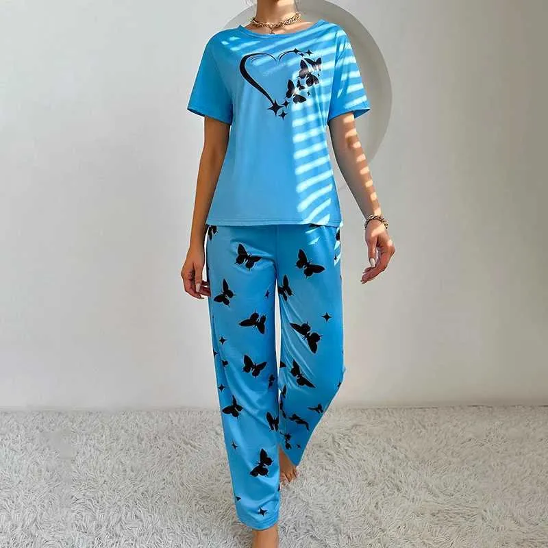 YIJIU Women's Summer Pajama Set | Cute Cartoon Print Top & Pants, 95% Polyester 5% Spandex, XX-Large - View #8
