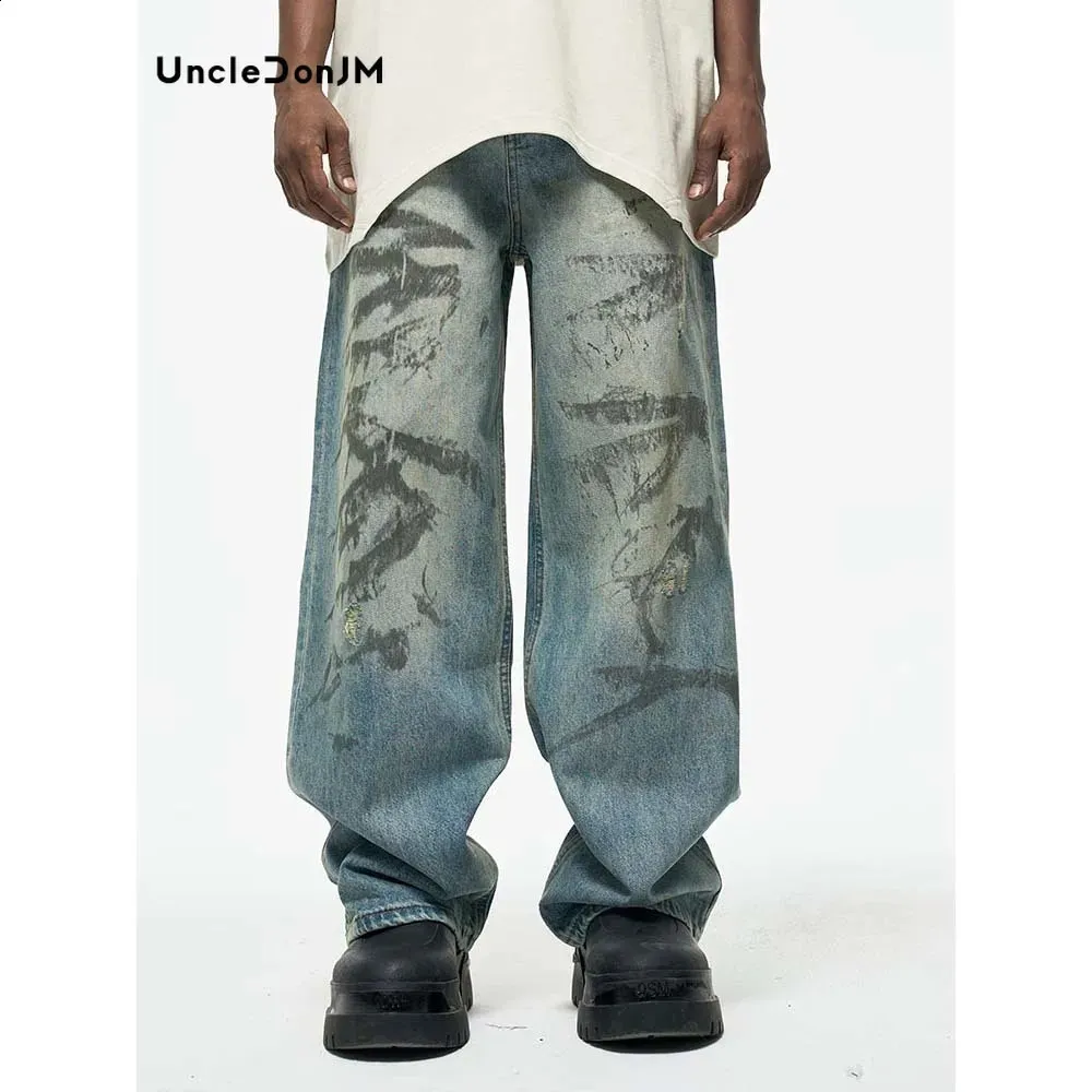 Washing Retro Loose Jeans Dirty Pants Y2k Mens Jeans Mens Jeans