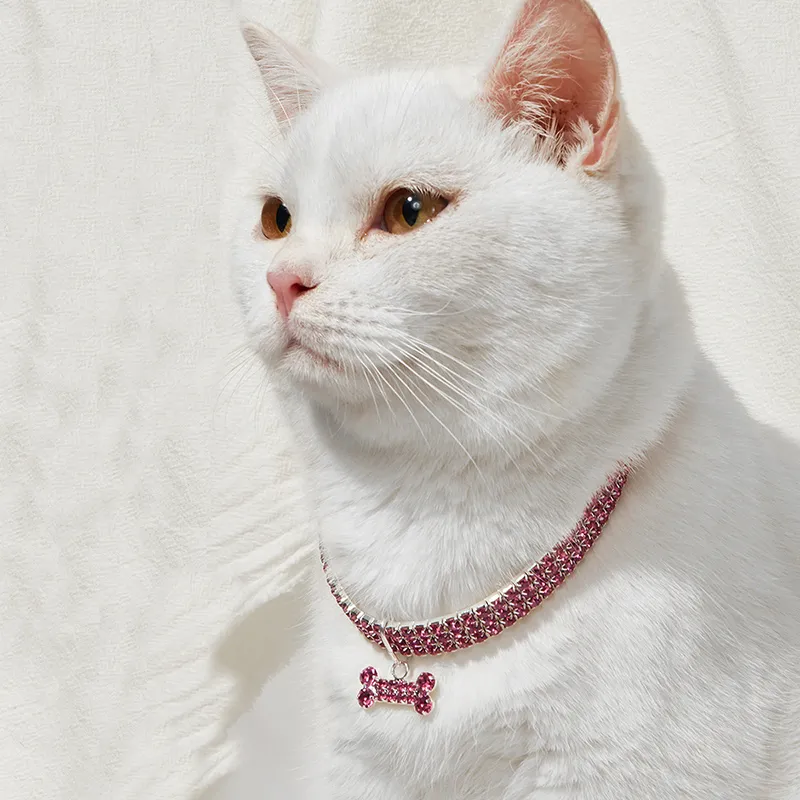 Faux Leather Rhinestone Dog Or Cat Collar With Matching Leash - Soft Suede Style