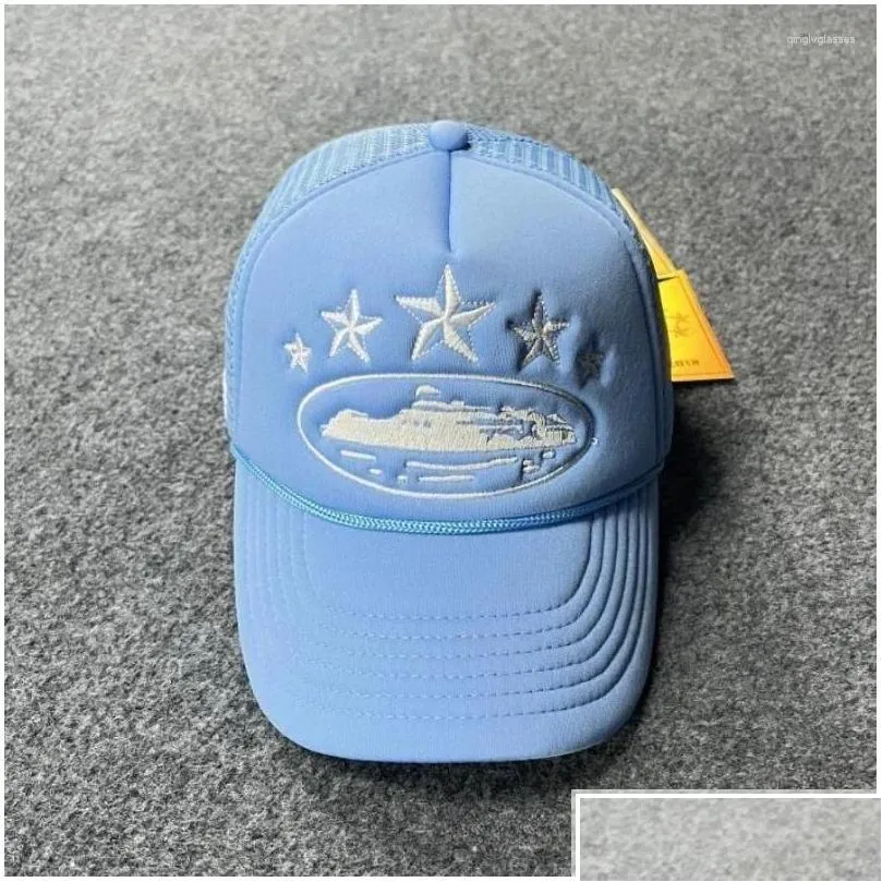 2024 Arrival Star Embroidered Mens Light Blue Baseball Cap Mesh Trucker Hat For Summer Snapback Retro Beach Headdress Drop Delivery Available From Xsdhfy 14.54 DHgate.Com