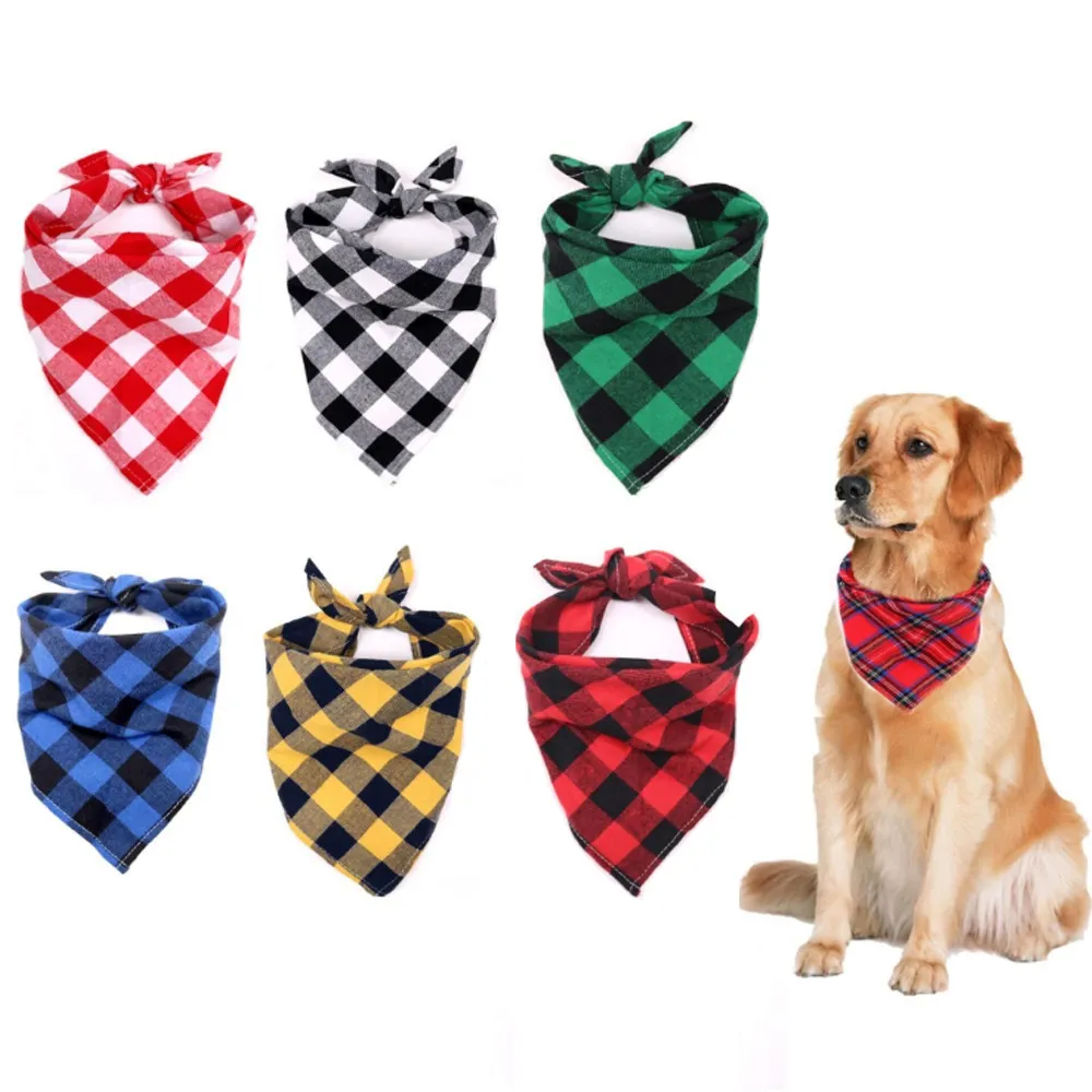 Plaid Cotton Dog Bandana for Large Dogs Winter Dog Scarf, Pack