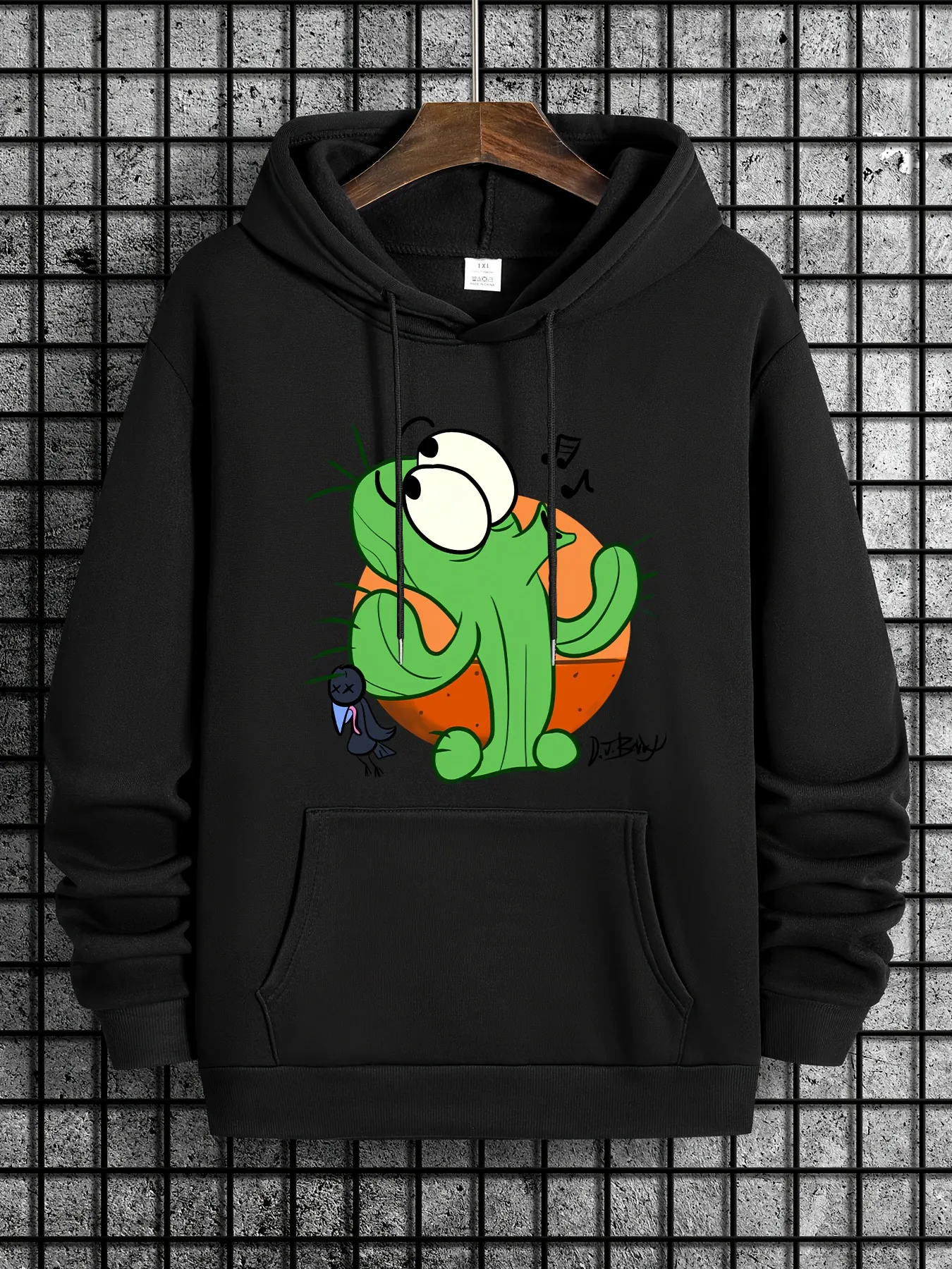 Mens Hooded Sweatshirt Cute Cartoon Cactus Graphic Print Hoodies