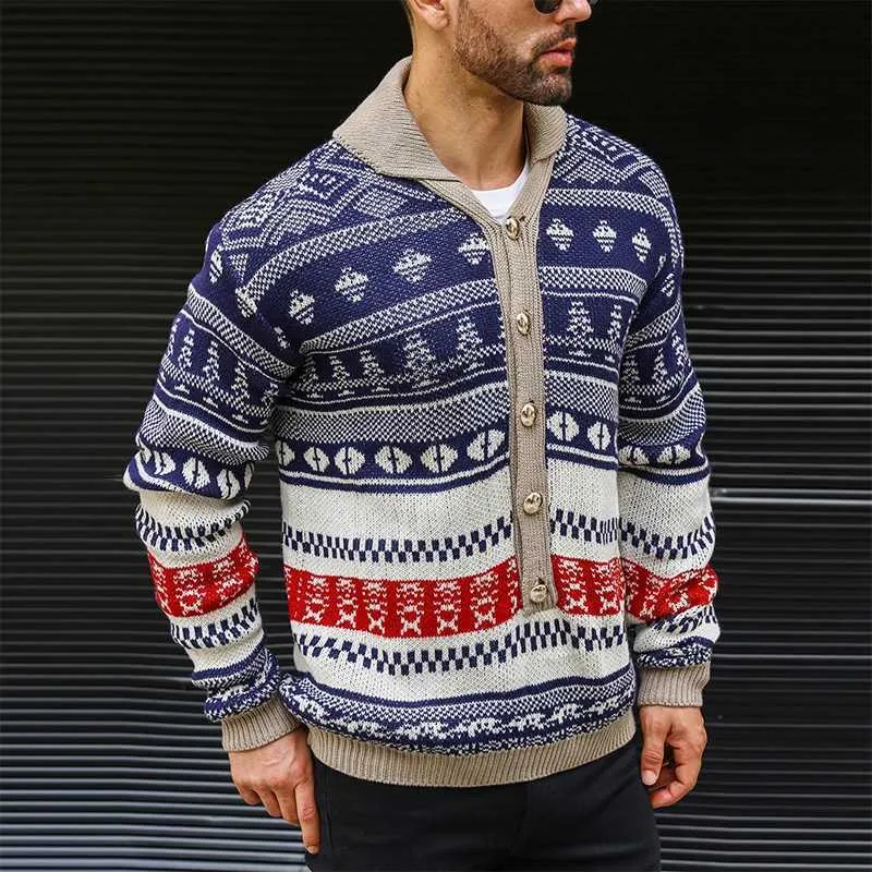 Giacca Da Maglione Alluncinetto Grafico Retrò Da Uomo, Cardigan A