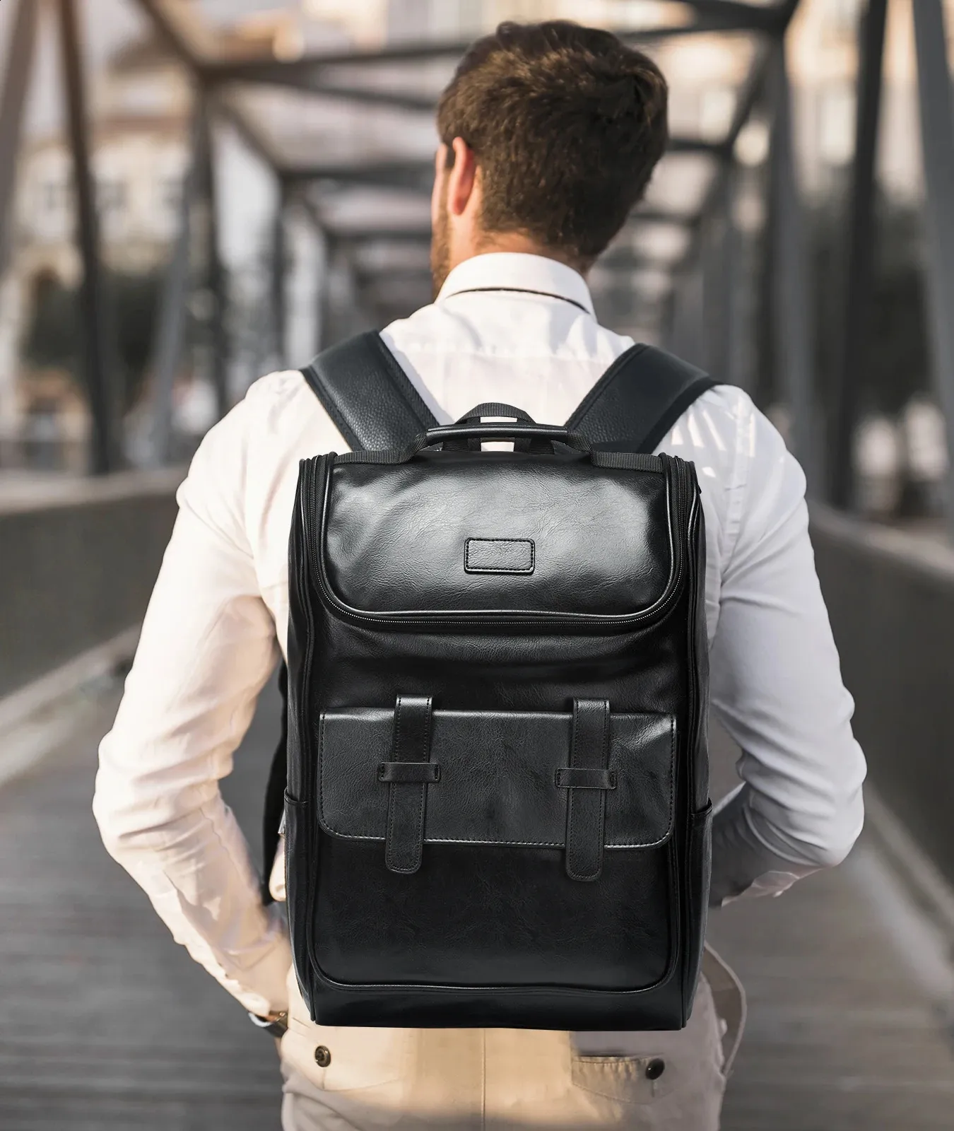 Mens Leather Laptop Backpack Black Leather Backpack For Men, Large