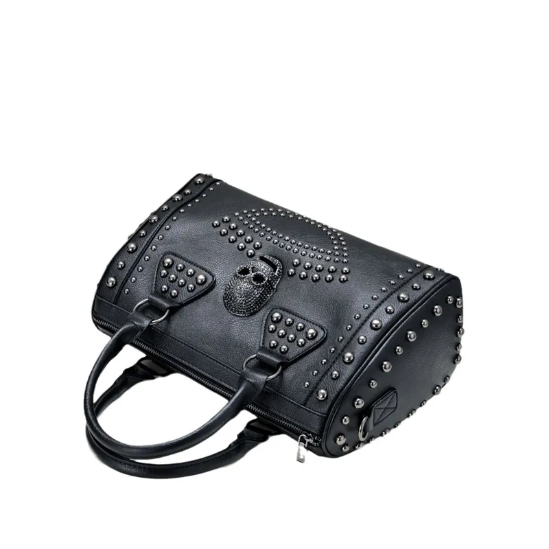バッグ Braiding leather boston bag black Y2K Gothic Bag Studded Faux Leather Crossbody, Y2K Punk Style