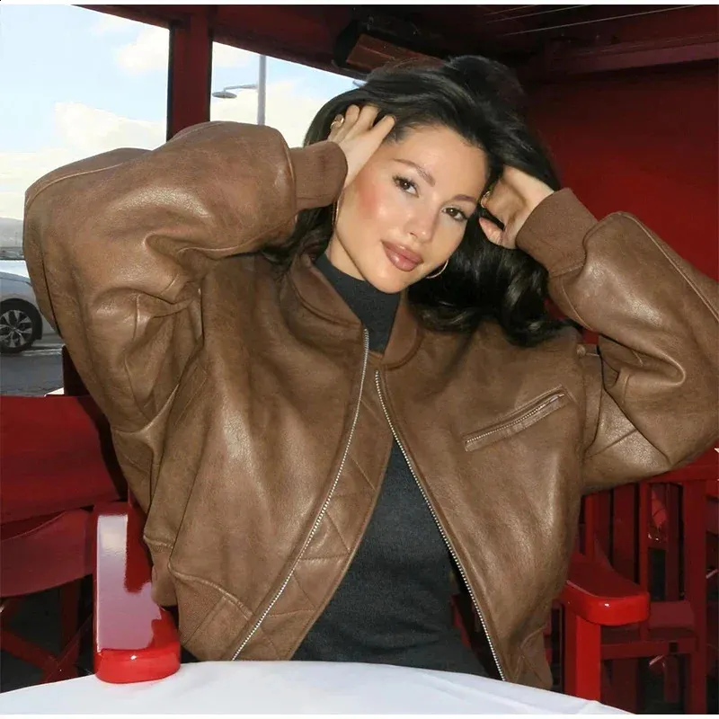 Ins Retro Short Zipper Leather Jacket Womens Autumn From