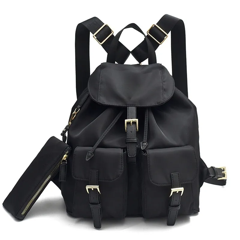 Re-Nylon Black Backpack for Women: Stylish Daypack with Clutch