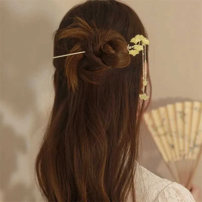 Set Mit 4 Japanisch-chinesischen Holz-Haarnadeln – Vintage Stil Mit Blumen & Perlen Für Langes Haar