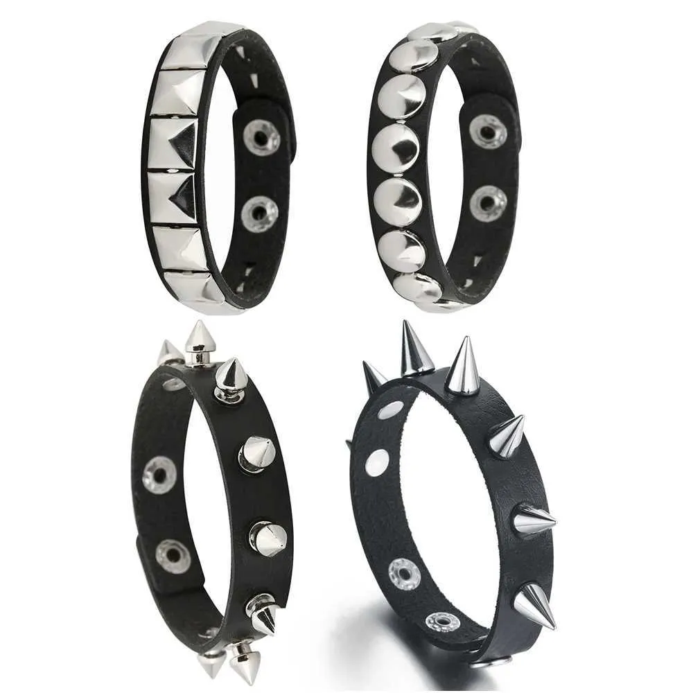 Men’s Punk Leather Double-Wrap Wristband Bracelet – Black, Vintage Cuff, Alloy & Leather