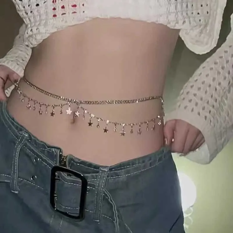 Sequin Star Waist Chain Multilayer Belly Chain For... From  display picture 1