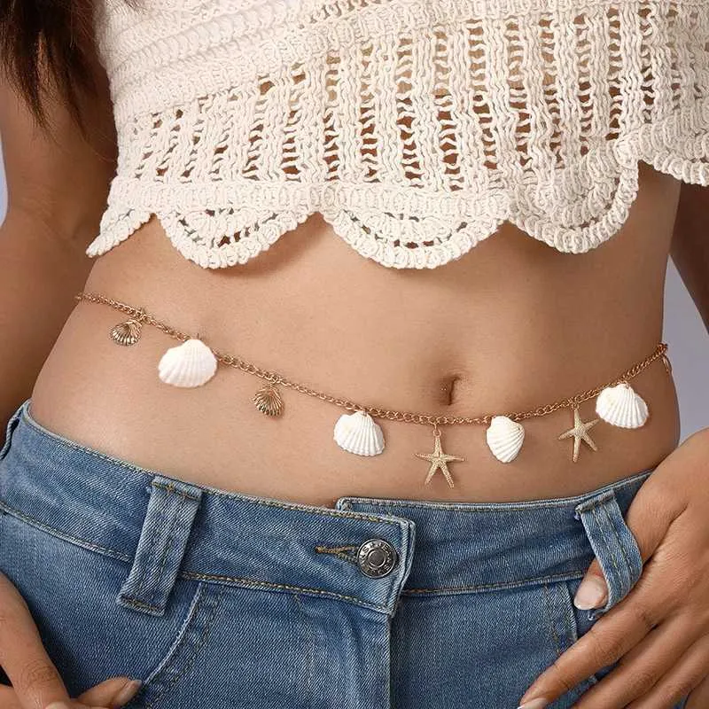 Gold Starfish and Shell Waist Chain Amazon.com: ANGLEQUEEN Mermaids Starfish Pearl Waist Chain  main image 3