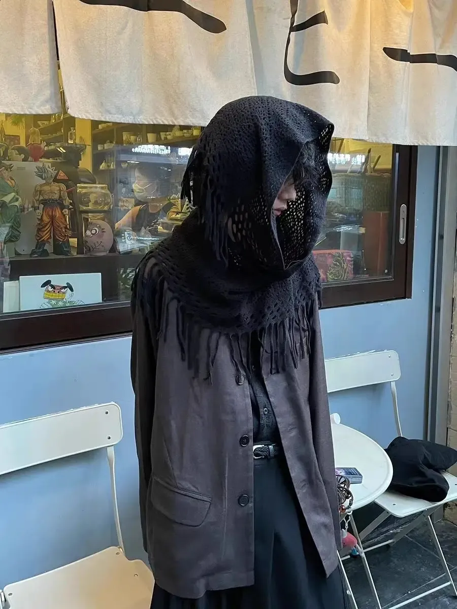 Japanese Lace Pashmina Scarf Hooded Hat with Ripped Tassel