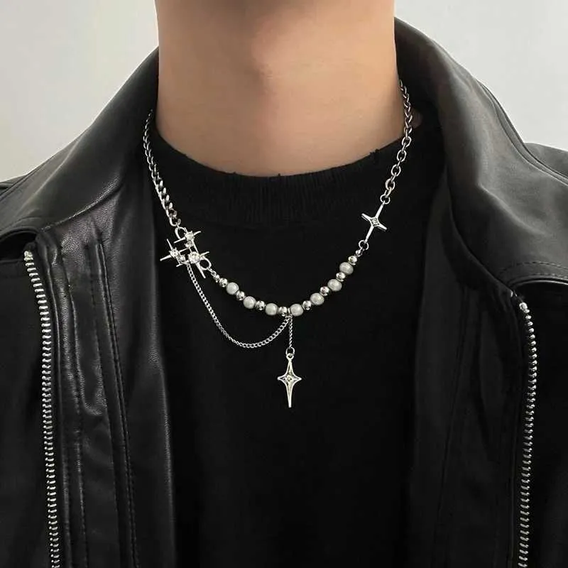 Y2K Kpop Star Necklace Set - Zircon Cross & Pearl Pendant