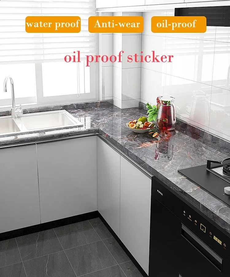 40cm Marble Kitchen Oil-Proof Film Self-Adhesive Wallpaper for Stove ...