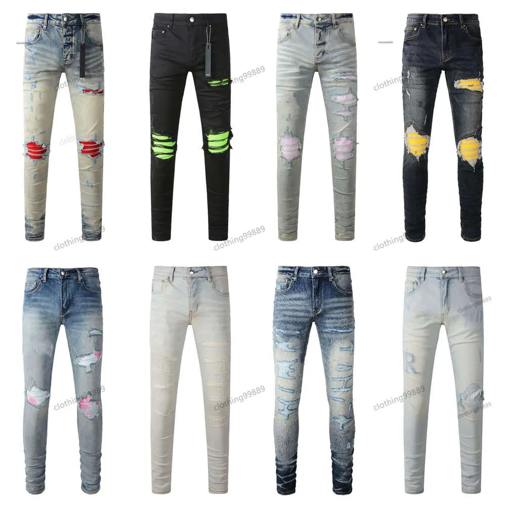 Mens Skinny Fit Denim Jeans with Alphabet Patch Embroidery