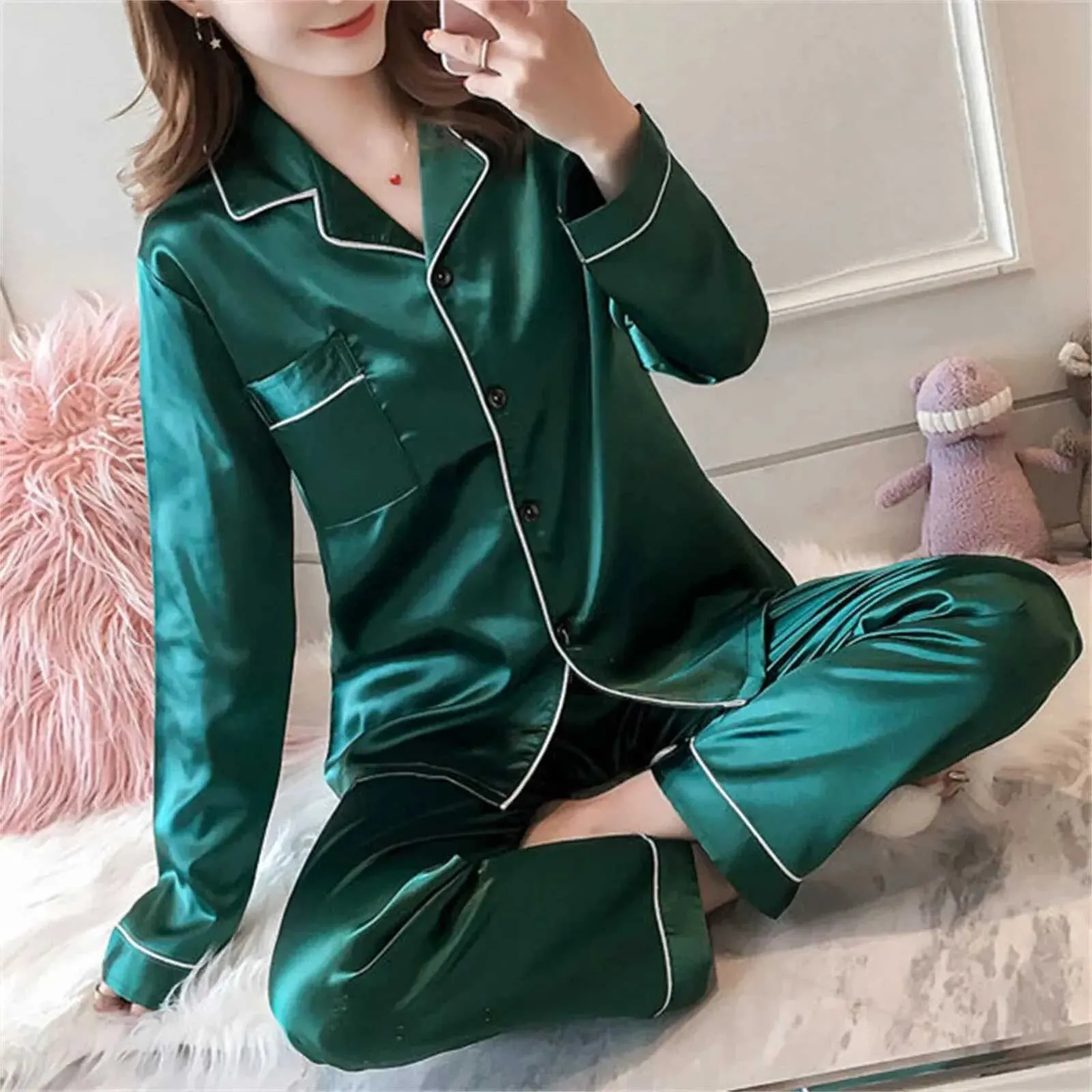 Save Big on Bulk Womens Satin Silk Pajamas Satin Pyjama Set Womens Silky  Satin Long Sleeve Pajamas Set For Women, Lightweight Sleepwear Loungewear 