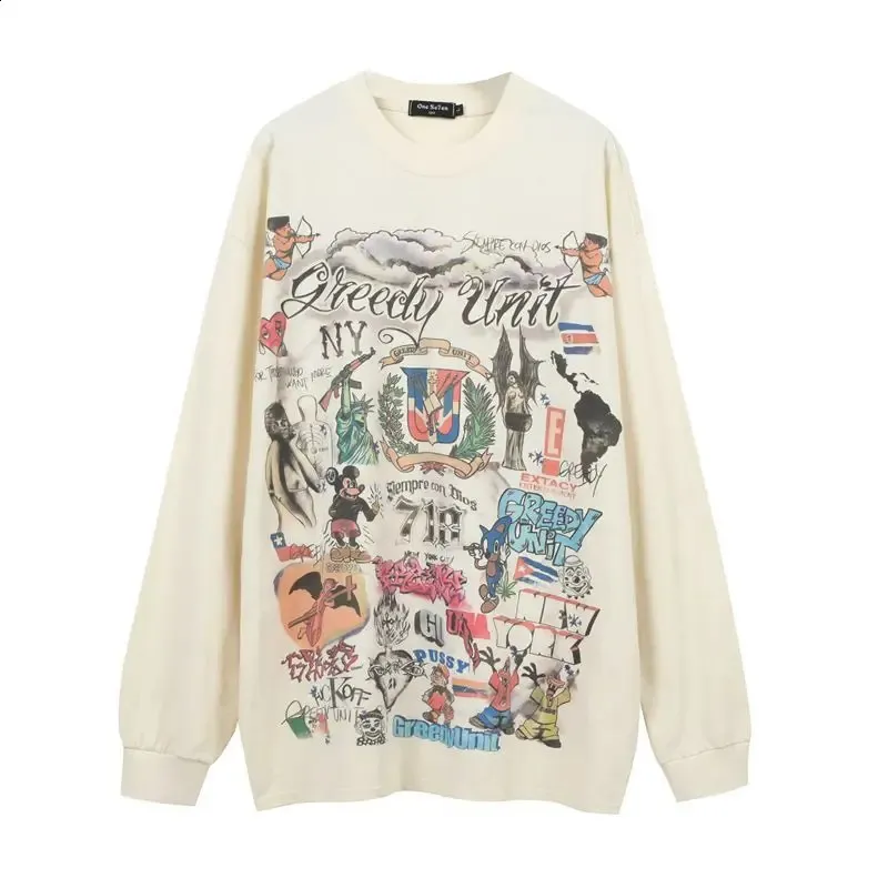 Mens Oversized Graffiti Print Long Sleeve T-Shirt - Hip Hop