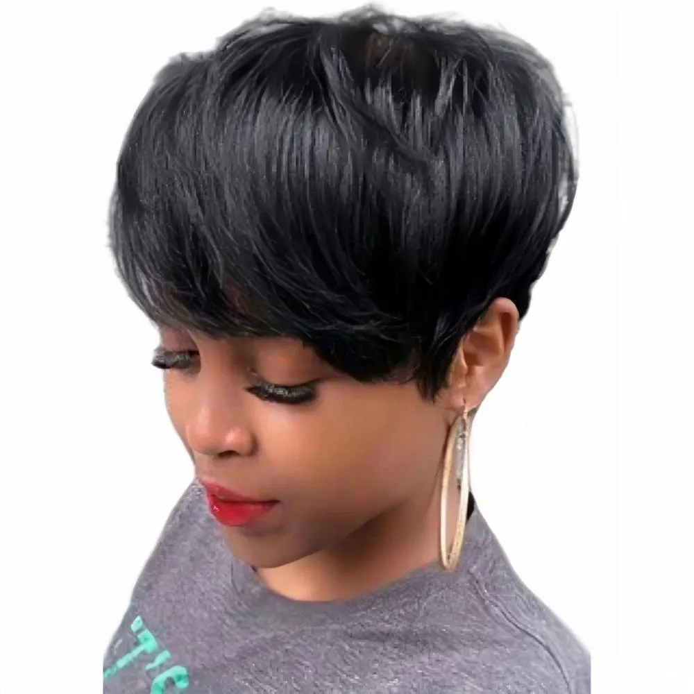 Ready To Wear Remy Human Hair Bob Wig Short Pixie Cut Natural Color Machine Made With Short Hair With Bangs From Hellosissi 20.11 DHgate.Com